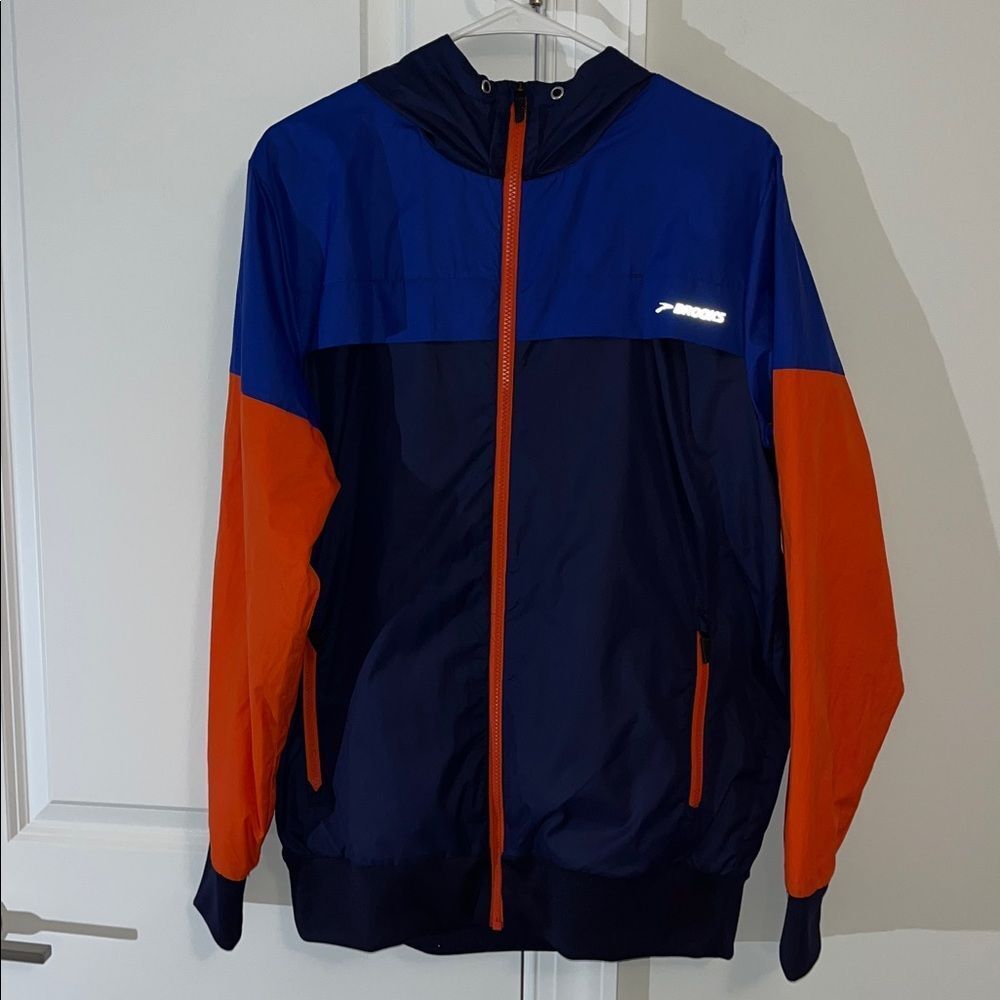Brooks Full Zipper marathon Running Run Happy Hooded lined Jacket M Mets Gators